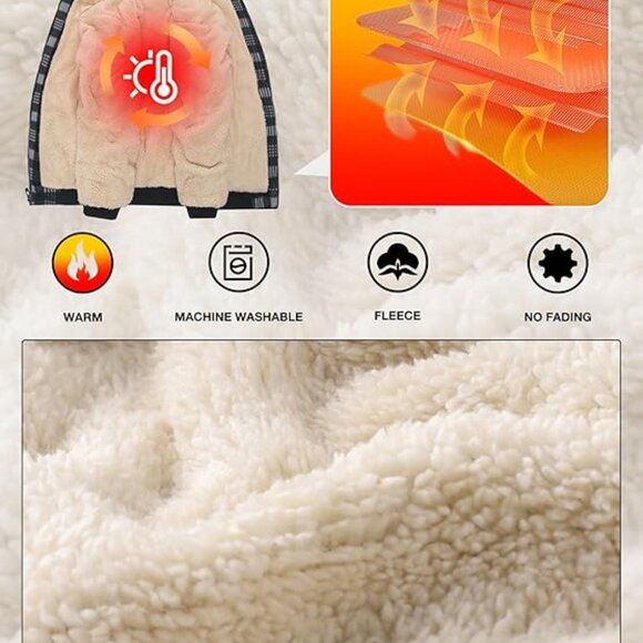 Heavy Thick Hoodies for Men Plaid Flannel Warm Sherpa Fleece Lined Winter - Picture 4 of 5